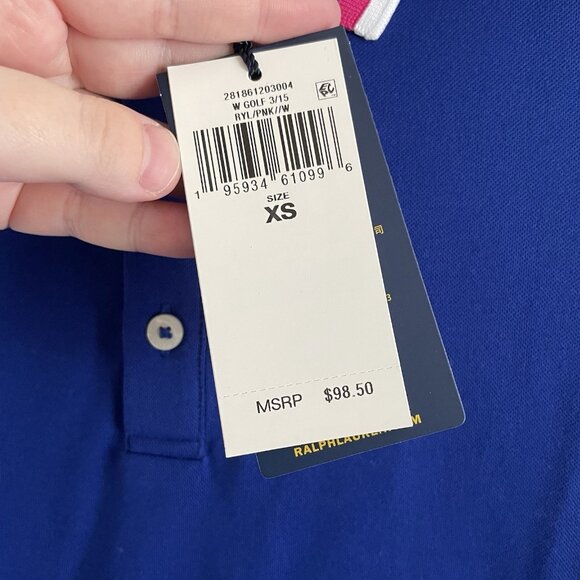 Ralph Lauren Polo Golf Women XS Royal Blue/Pink/White Tailored Fit S/S Polo NWT - Picture 8 of 12